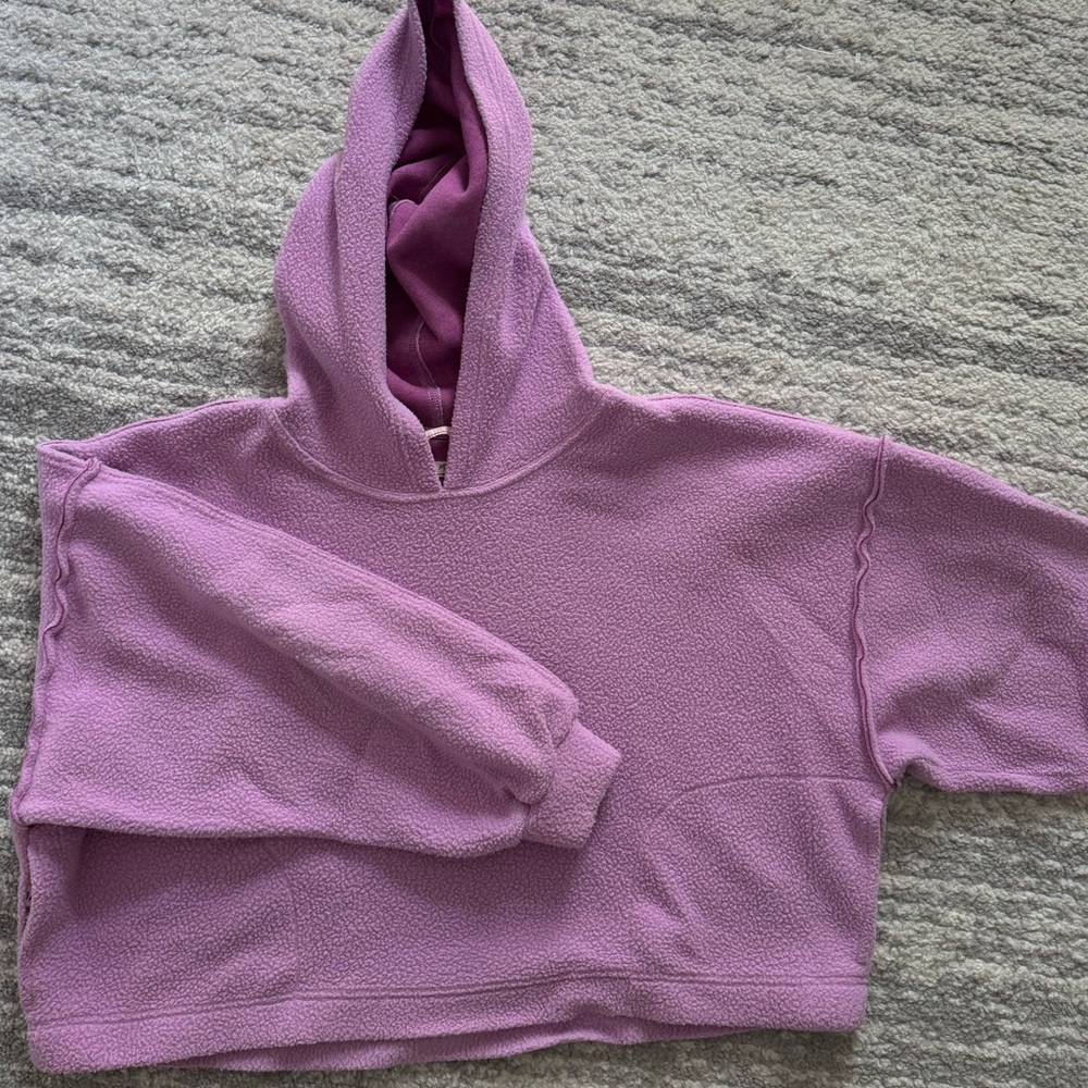 Free People We The Free Purple Fleece Oversized Cropped Hoodie